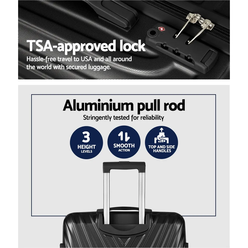 3pc Luggage Trolley Suitcase Sets | 20'' 24'' 28'' | Travel Hard Case | Lightweight Black