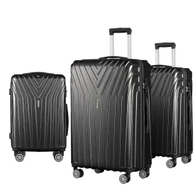 3pc Luggage Trolley Suitcase Sets | 20'' 24'' 28'' | Travel Hard Case | Lightweight Black