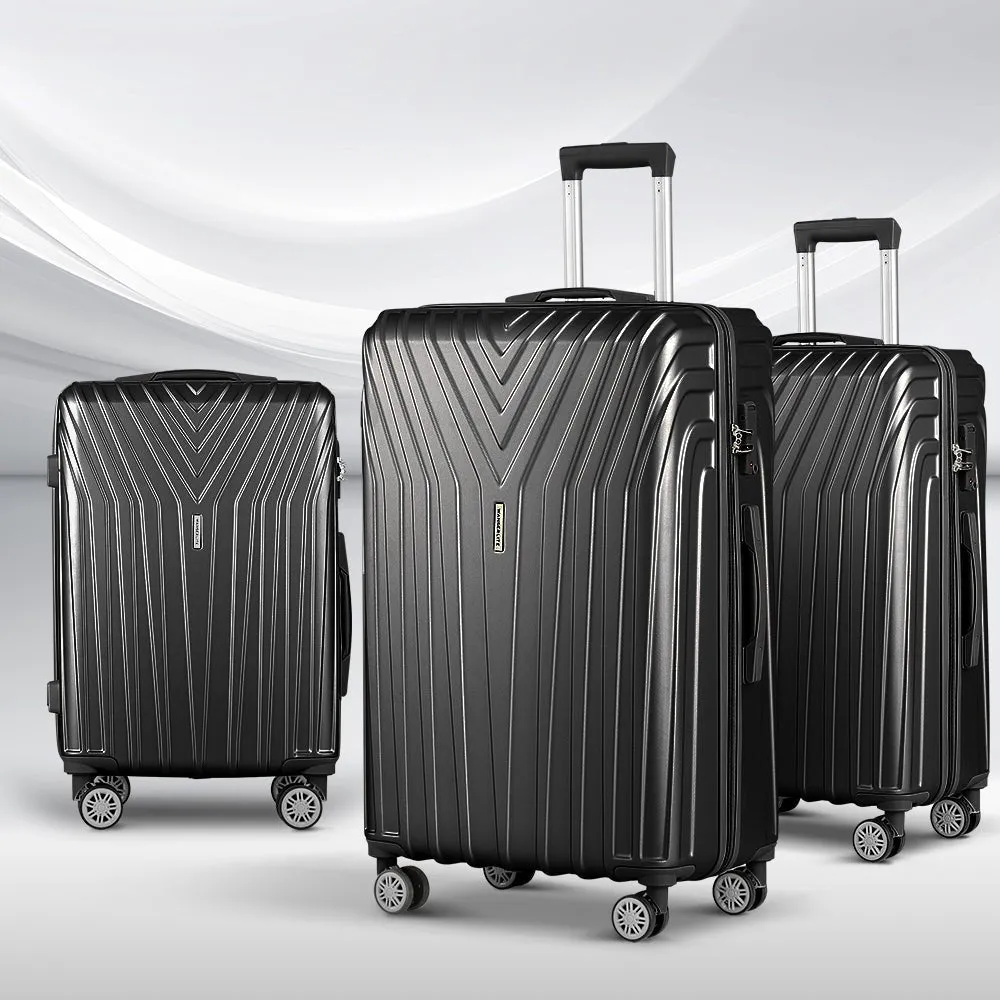 3pc Luggage Trolley Suitcase Sets | 20'' 24'' 28'' | Travel Hard Case | Lightweight Black