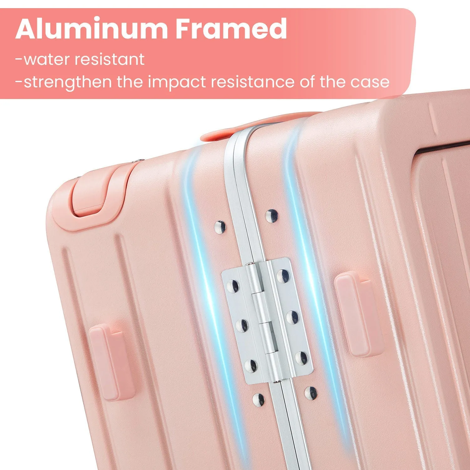 Aluminum Frame 20 Inch with Front Open Carry-on Luggage, PC Hard Shell Suitcase, Bounce Wide Handle Pull Rod Luggage with 360°Double Wheels, Built-In TSA Lock, Airline Approved Suitcase for Business