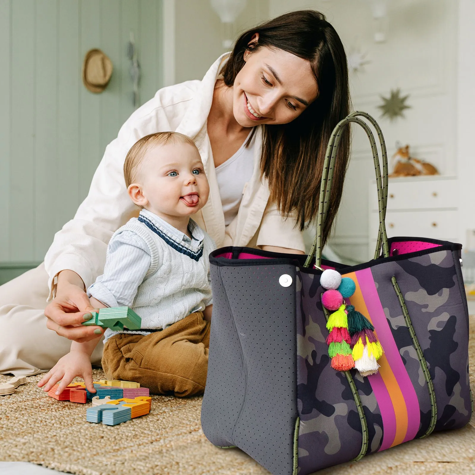 Andrea Neoprene Tote with Tassel Charm | Ounamei