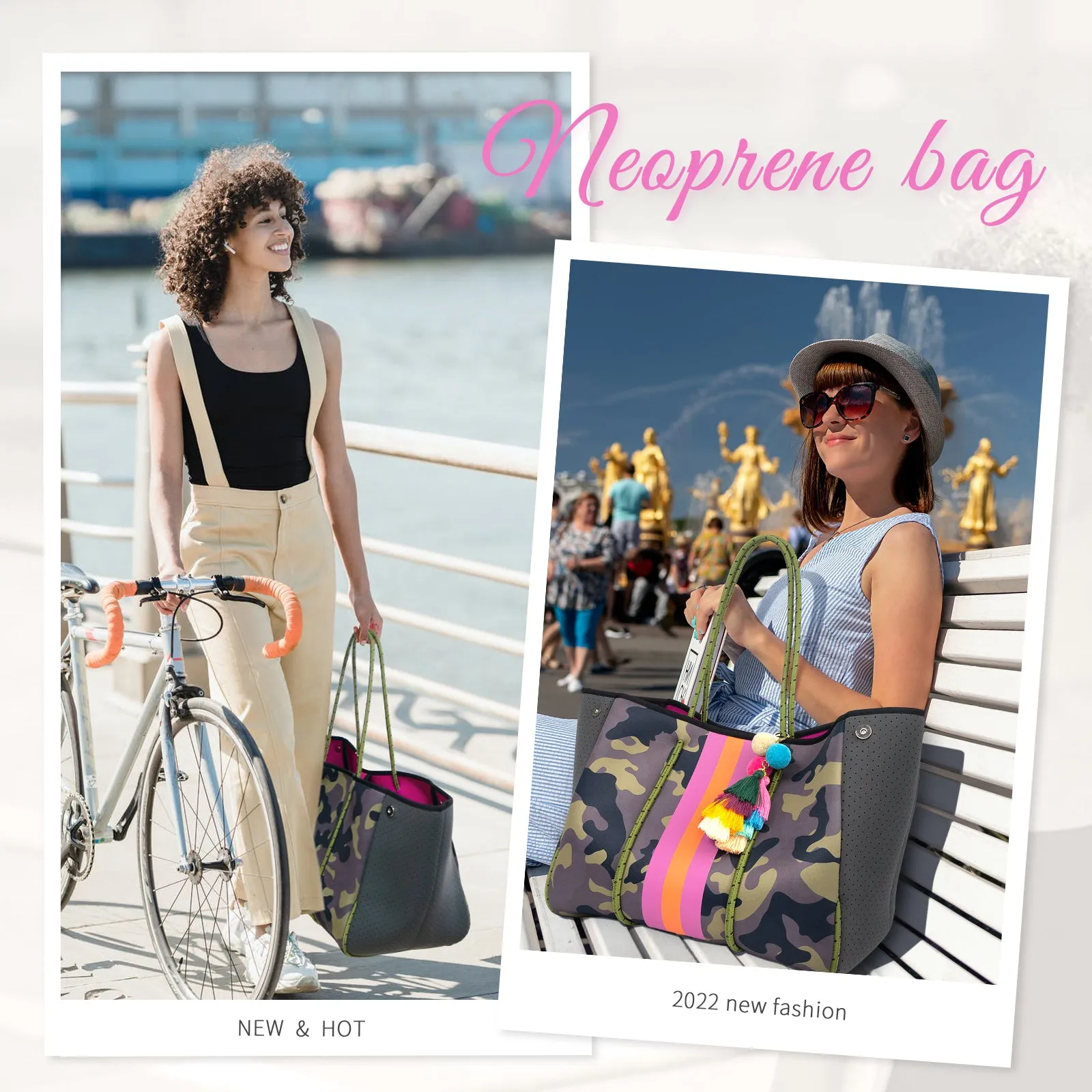 Andrea Neoprene Tote with Tassel Charm | Ounamei