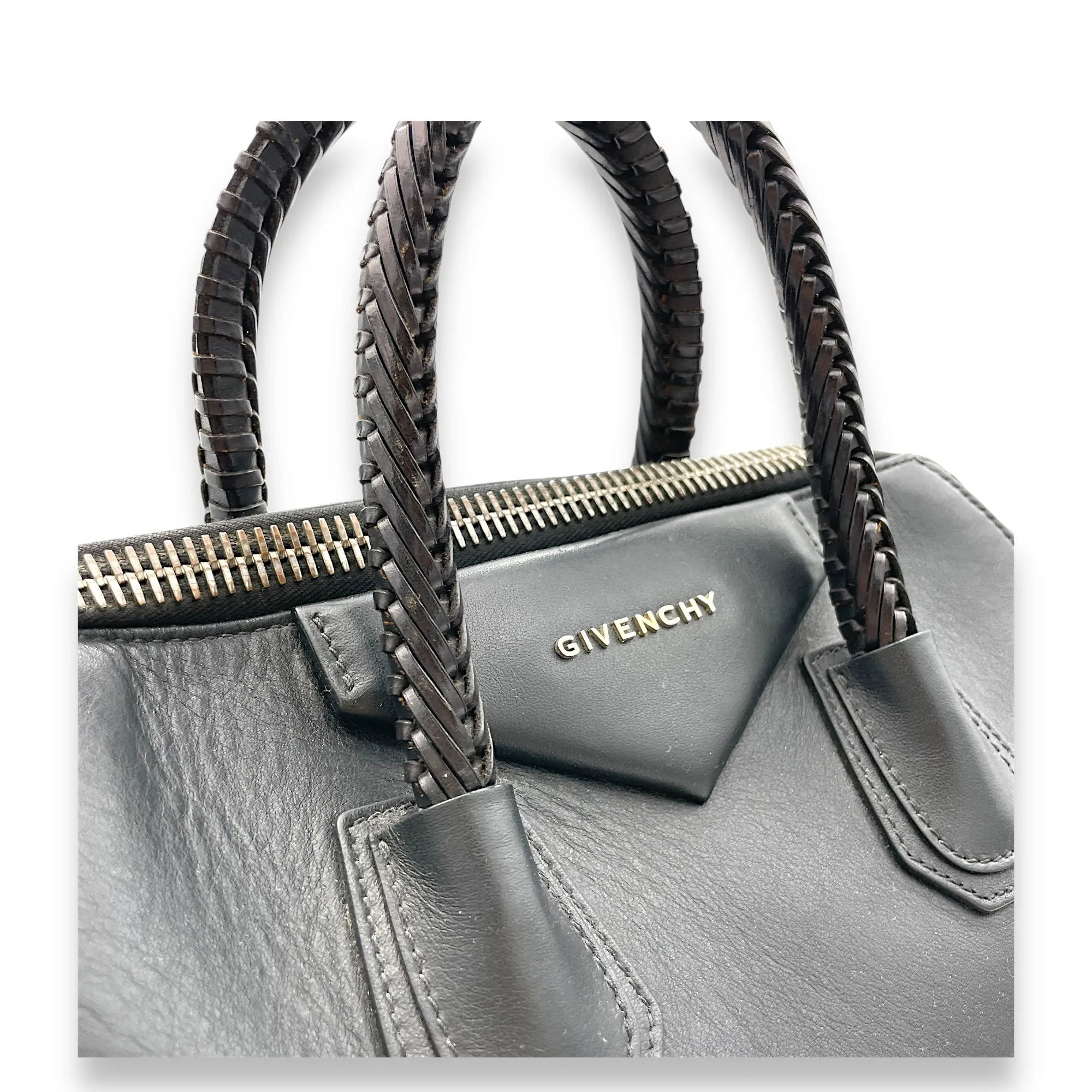Antigona Large Black Top Handle Bag in Calfskin, Gold hardware