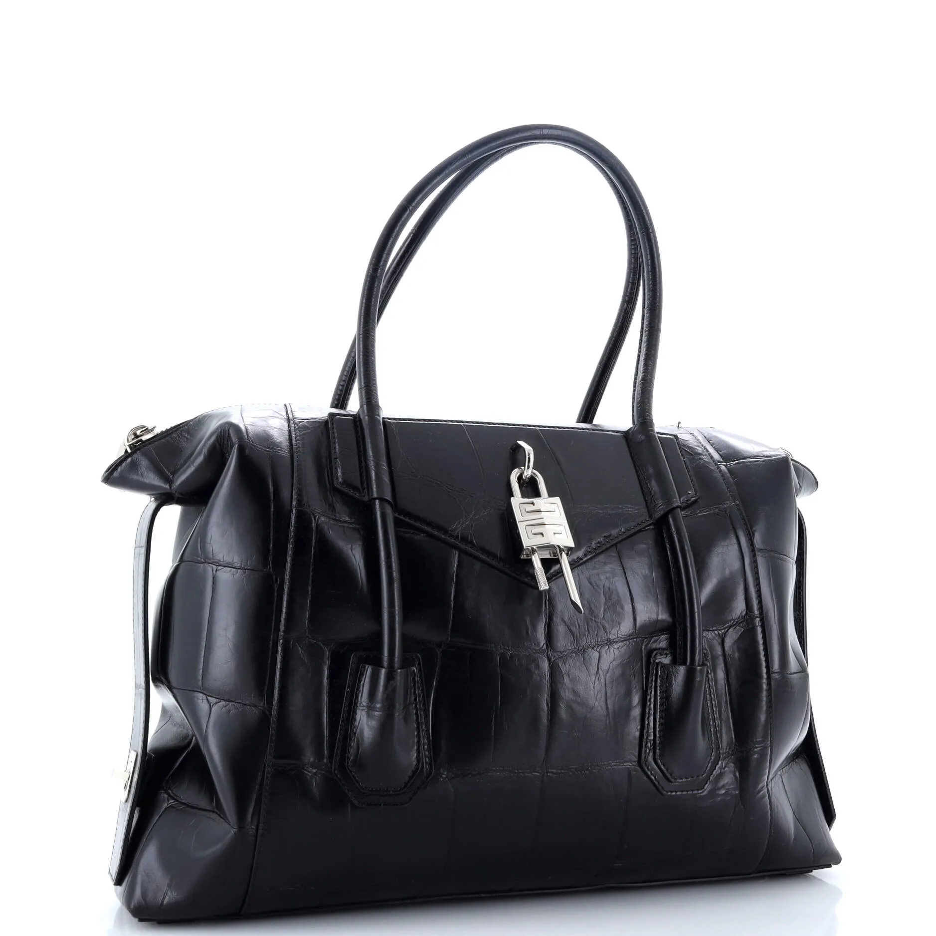 Antigona Soft Lock Bag Crocodile Embossed Leather Medium