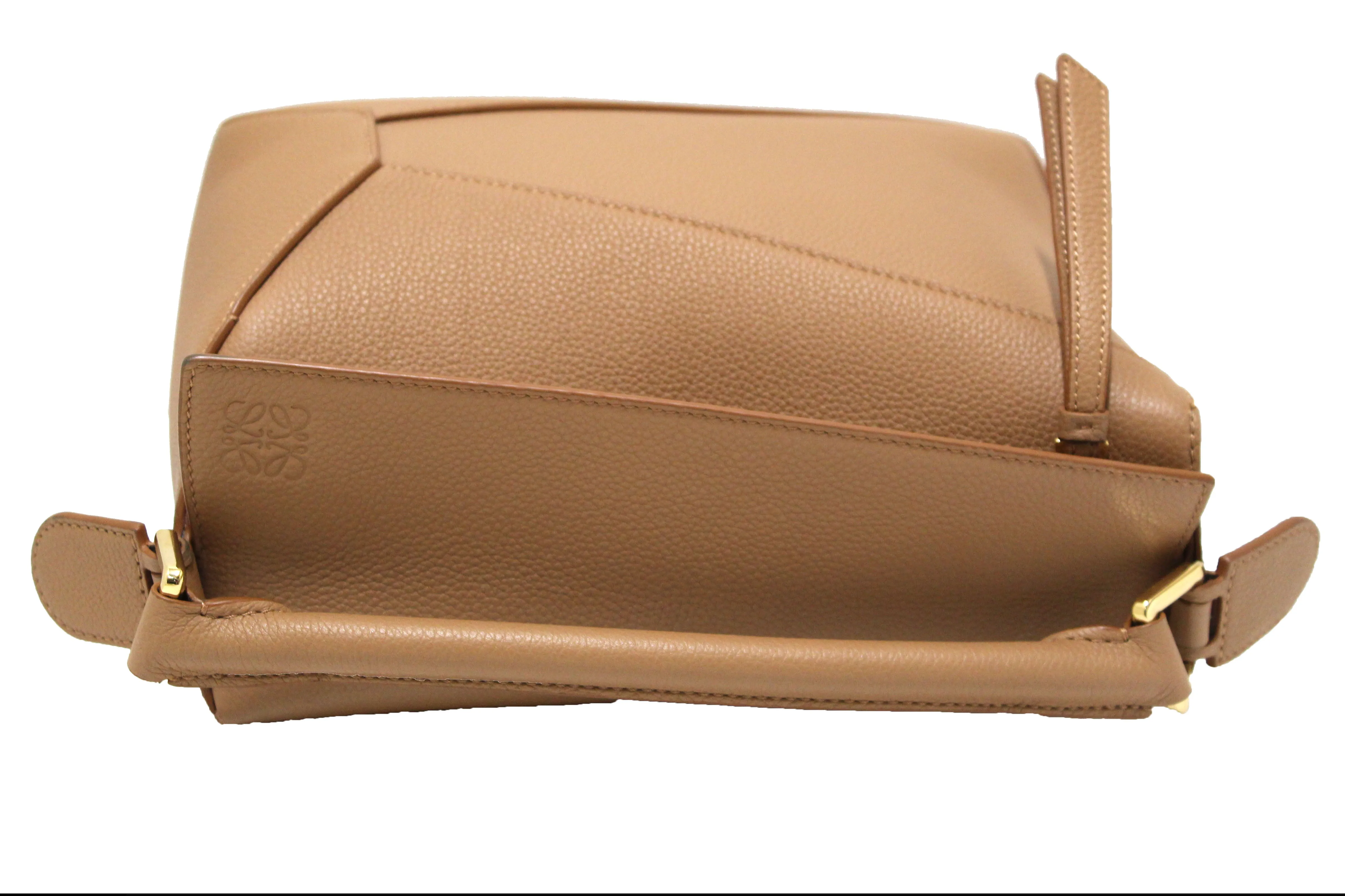 Authentic Loewe Brown Soft Grained Calfskin Small Puzzle Edge Bag