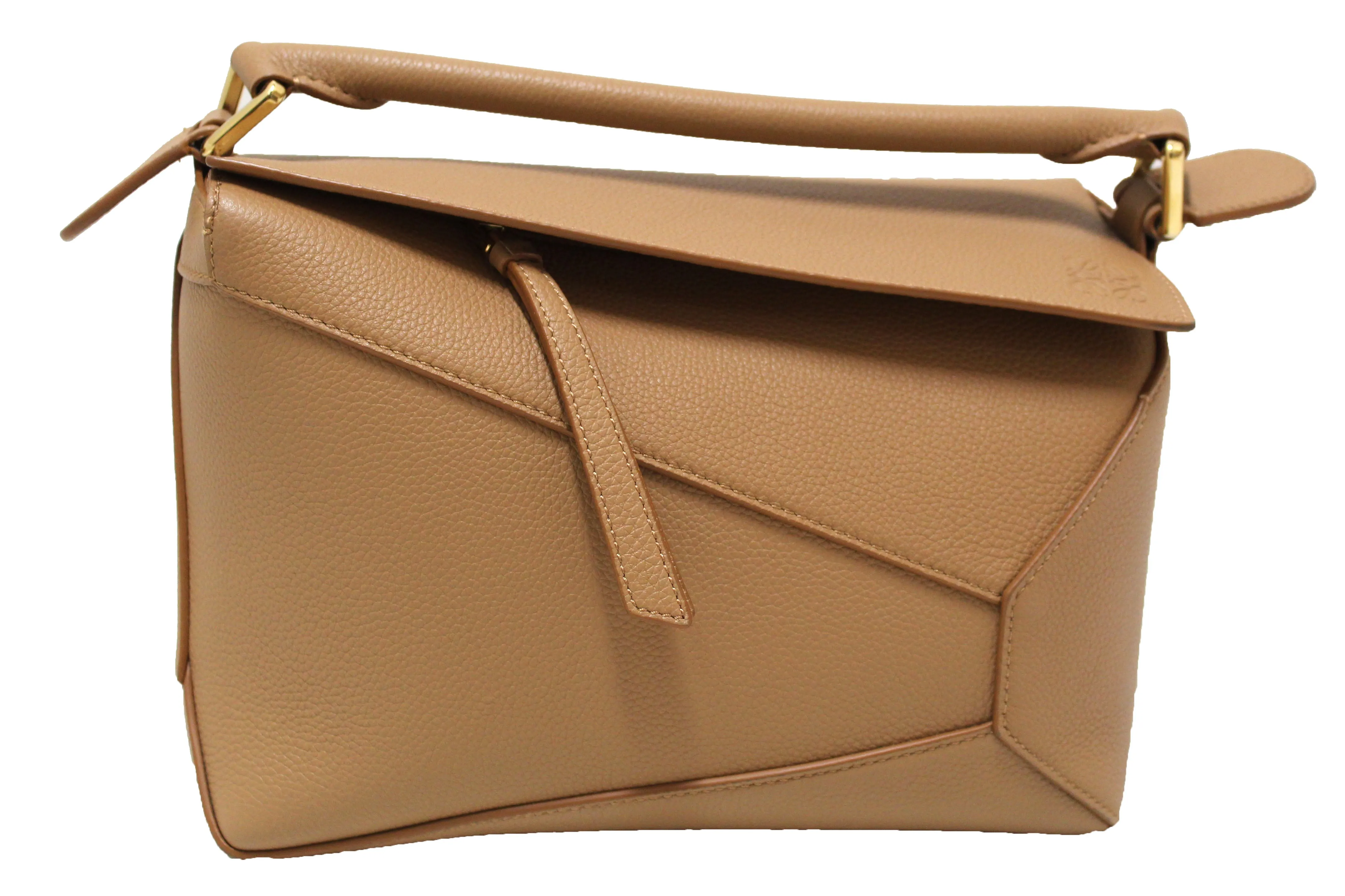 Authentic Loewe Brown Soft Grained Calfskin Small Puzzle Edge Bag