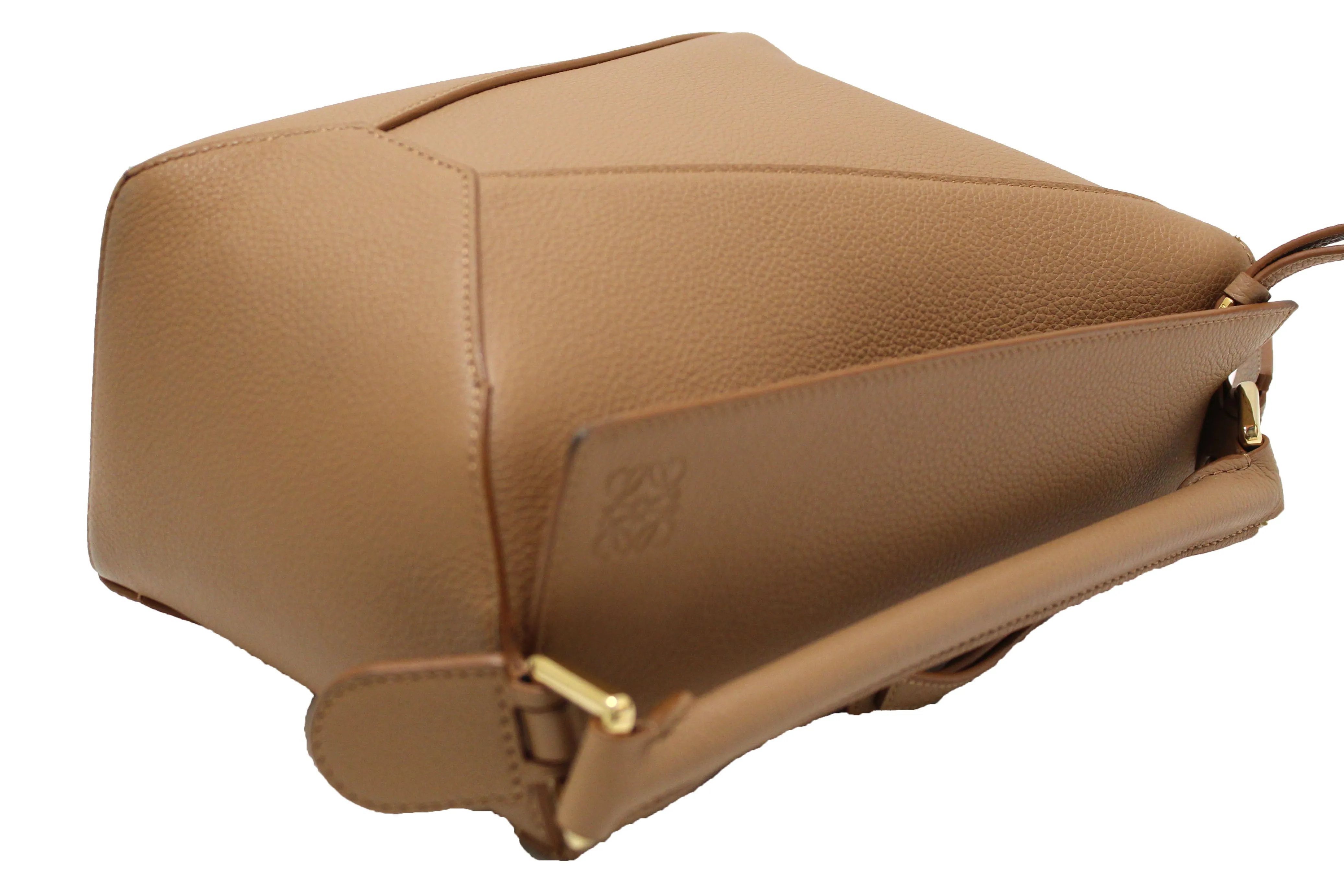Authentic Loewe Brown Soft Grained Calfskin Small Puzzle Edge Bag