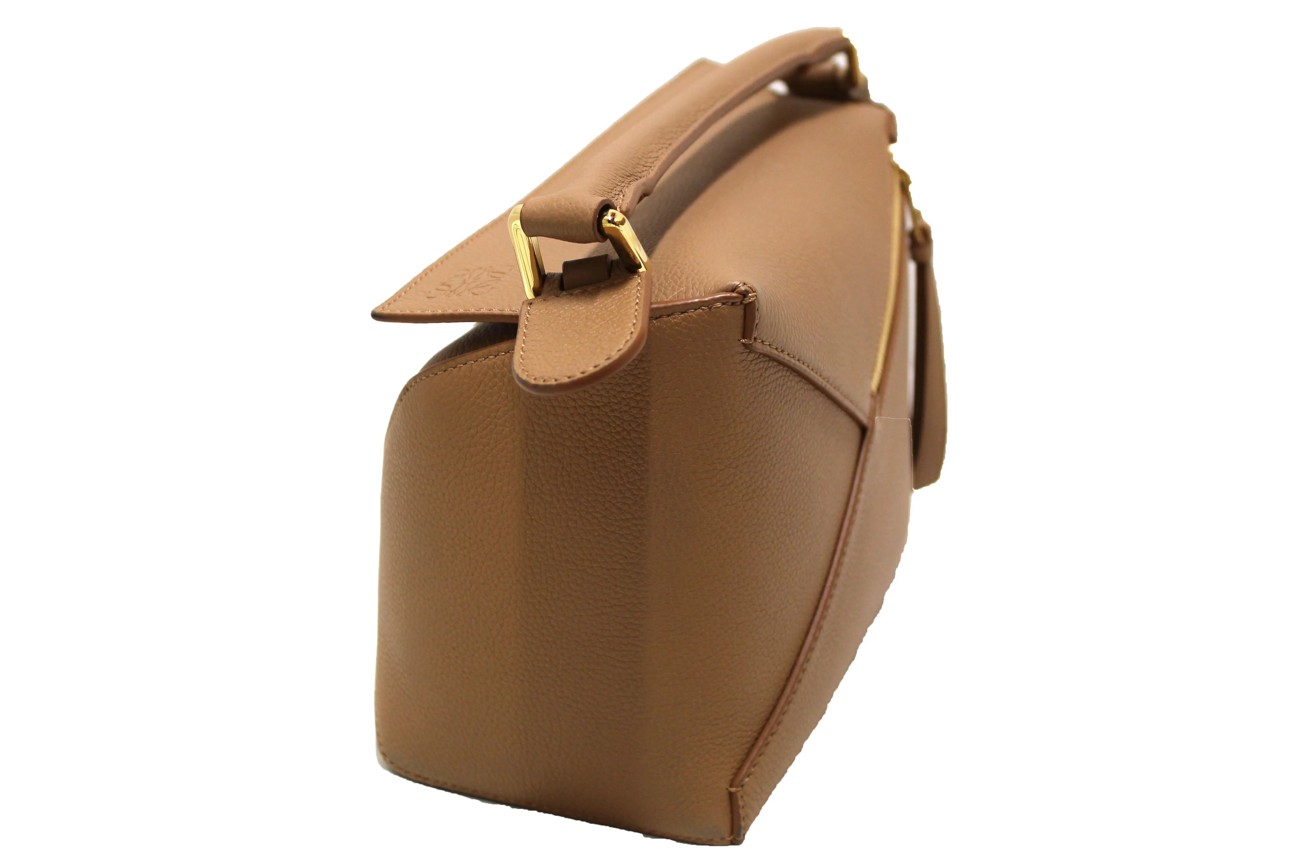 Authentic Loewe Brown Soft Grained Calfskin Small Puzzle Edge Bag
