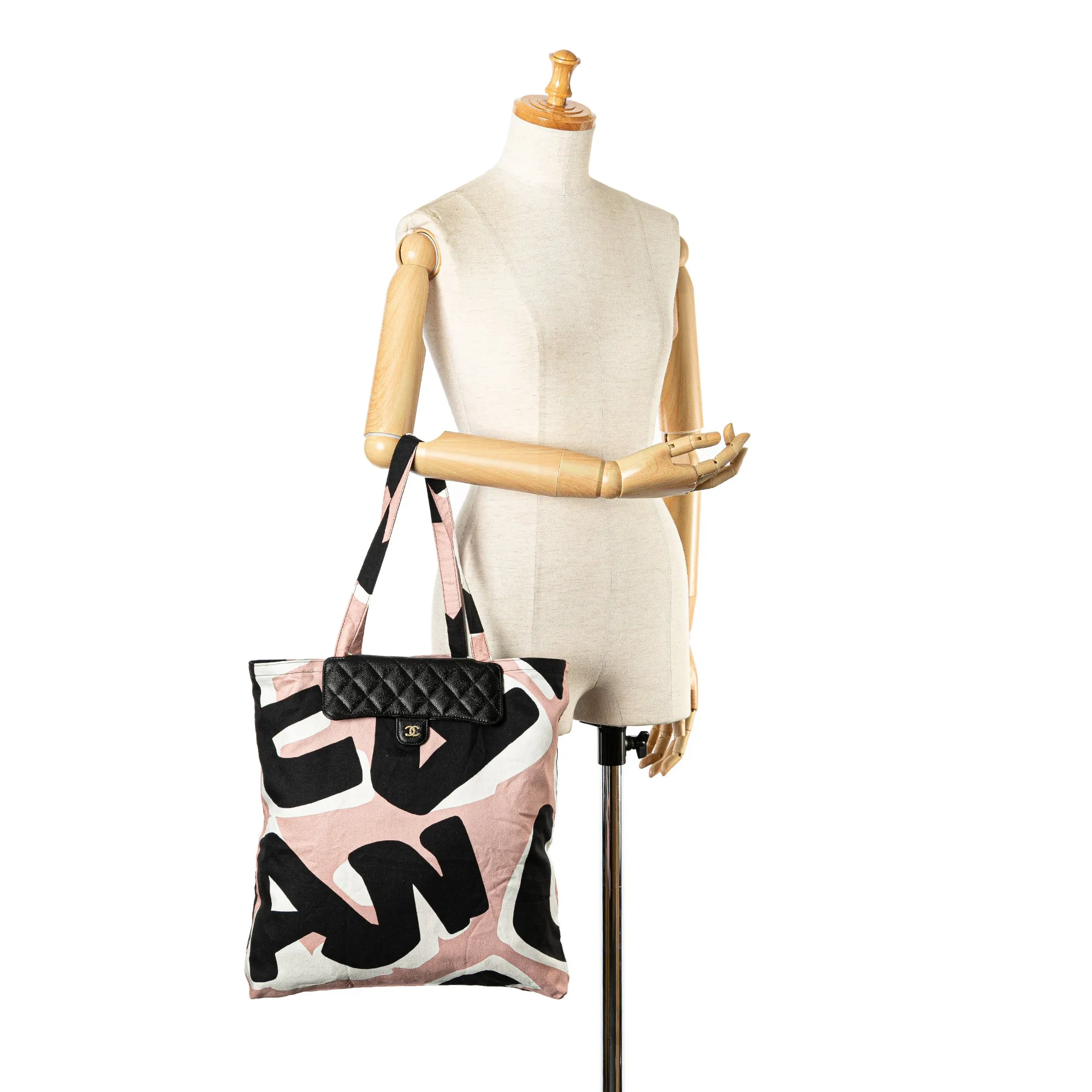 Black Chanel Nylon Graffiti Foldable Shopping Tote in Caviar Flap