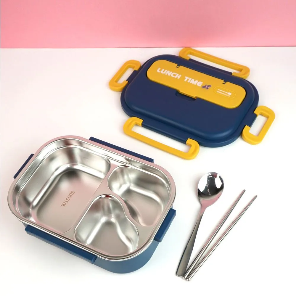 Blue Lunch Time 2 pcs Stainless Steel Kids Lunch Box with matching Lunch Bag