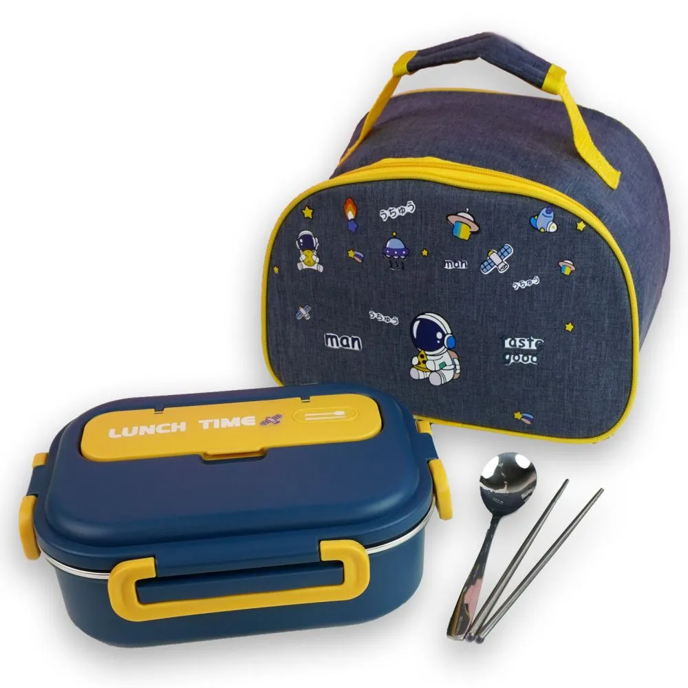 Blue Lunch Time 2 pcs Stainless Steel Kids Lunch Box with matching Lunch Bag