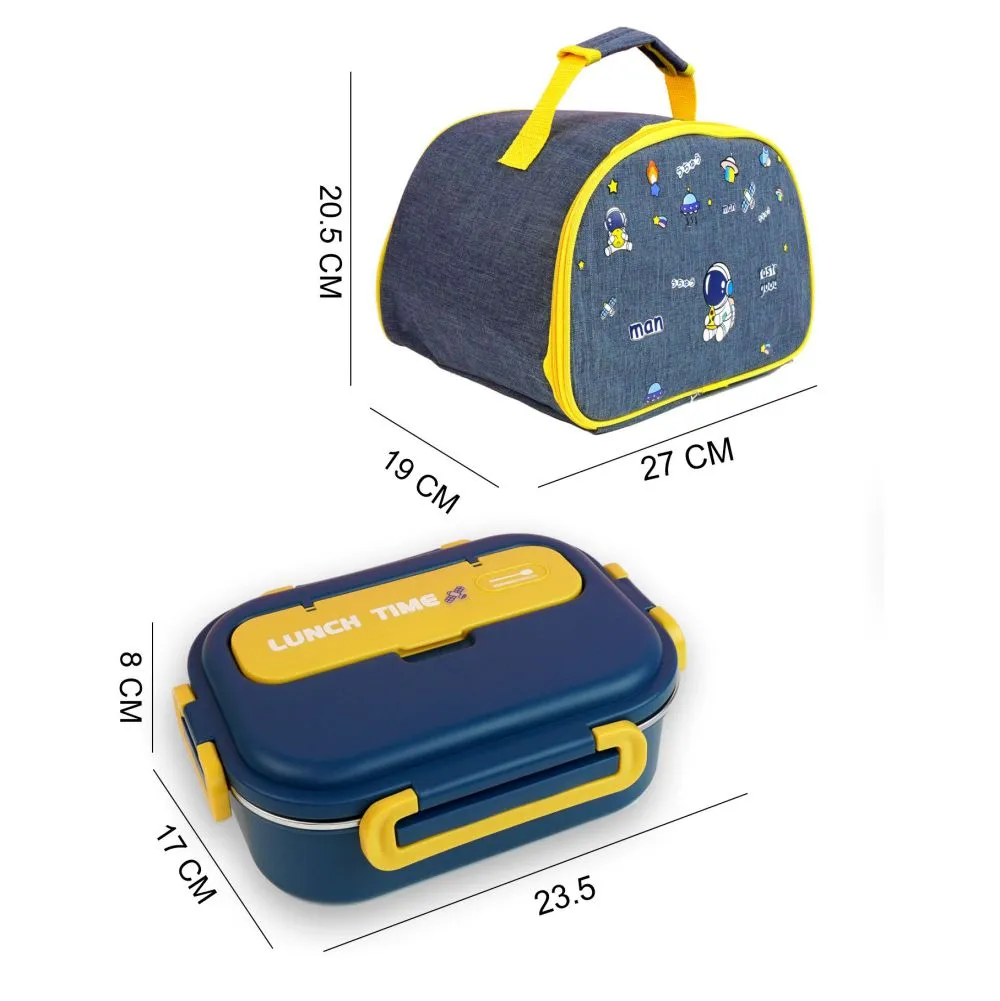 Blue Lunch Time 2 pcs Stainless Steel Kids Lunch Box with matching Lunch Bag