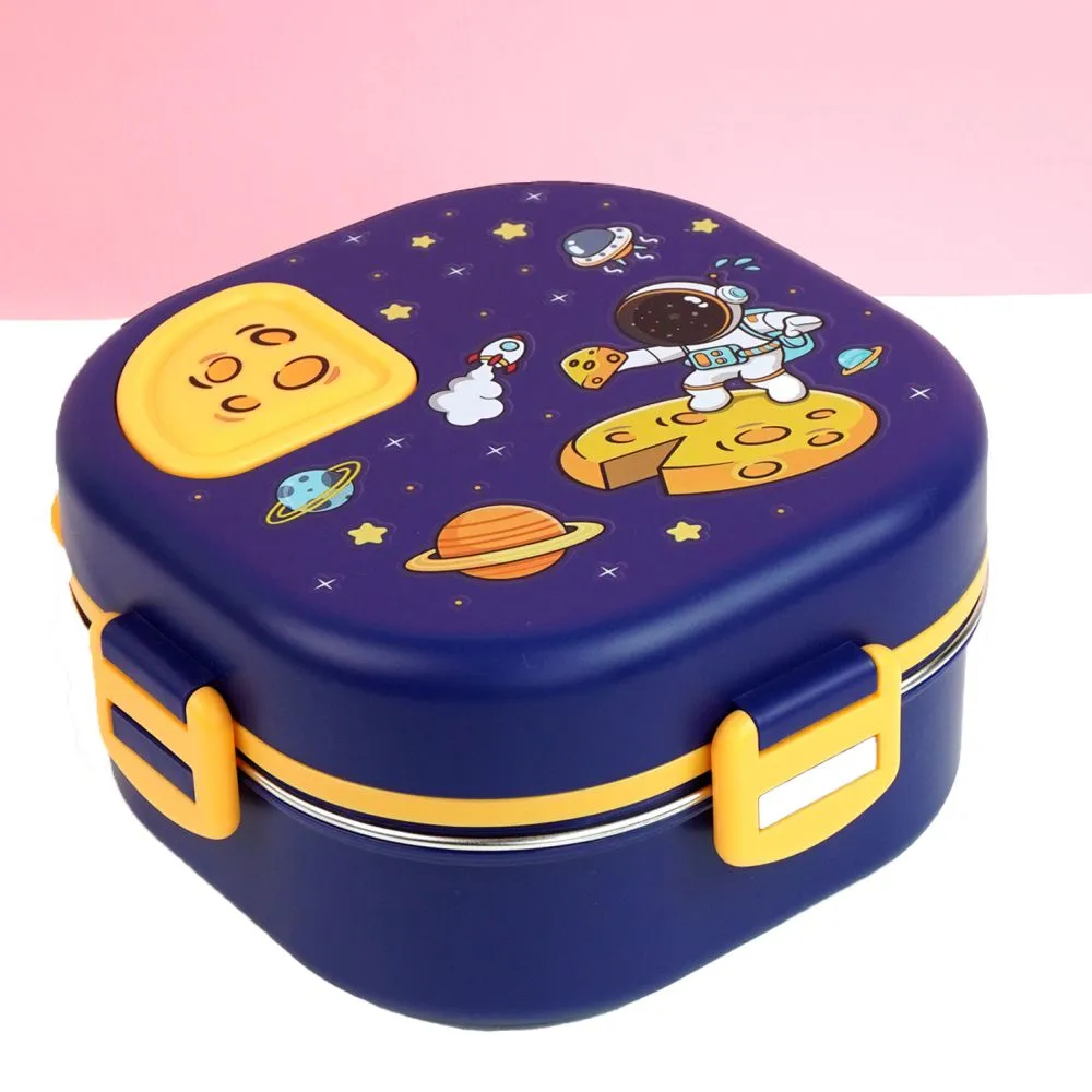 Blue Space Slice 2pcs, Stainless Steel Soup Box and Lunch Box with Bag for Kids