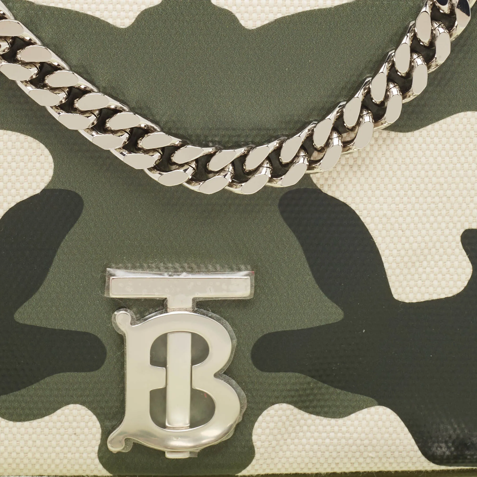 BURBERRY Green Camouflage Coated and Canvas Small Lola Shoulder Bag