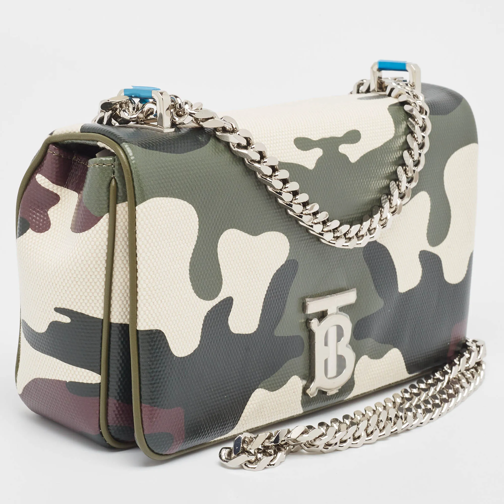 BURBERRY Green Camouflage Coated and Canvas Small Lola Shoulder Bag