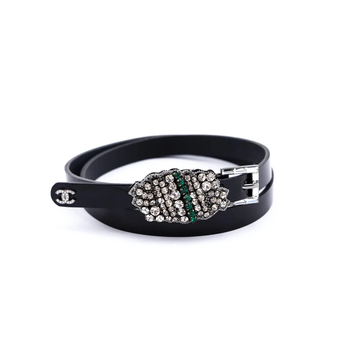 Chanel Black Patent & Strass Skinny Belt Size L