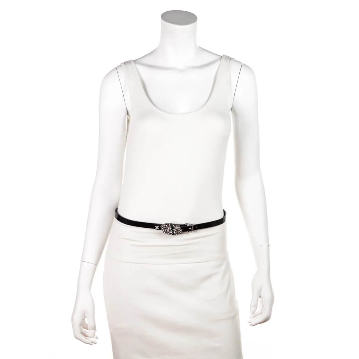 Chanel Black Patent & Strass Skinny Belt Size L