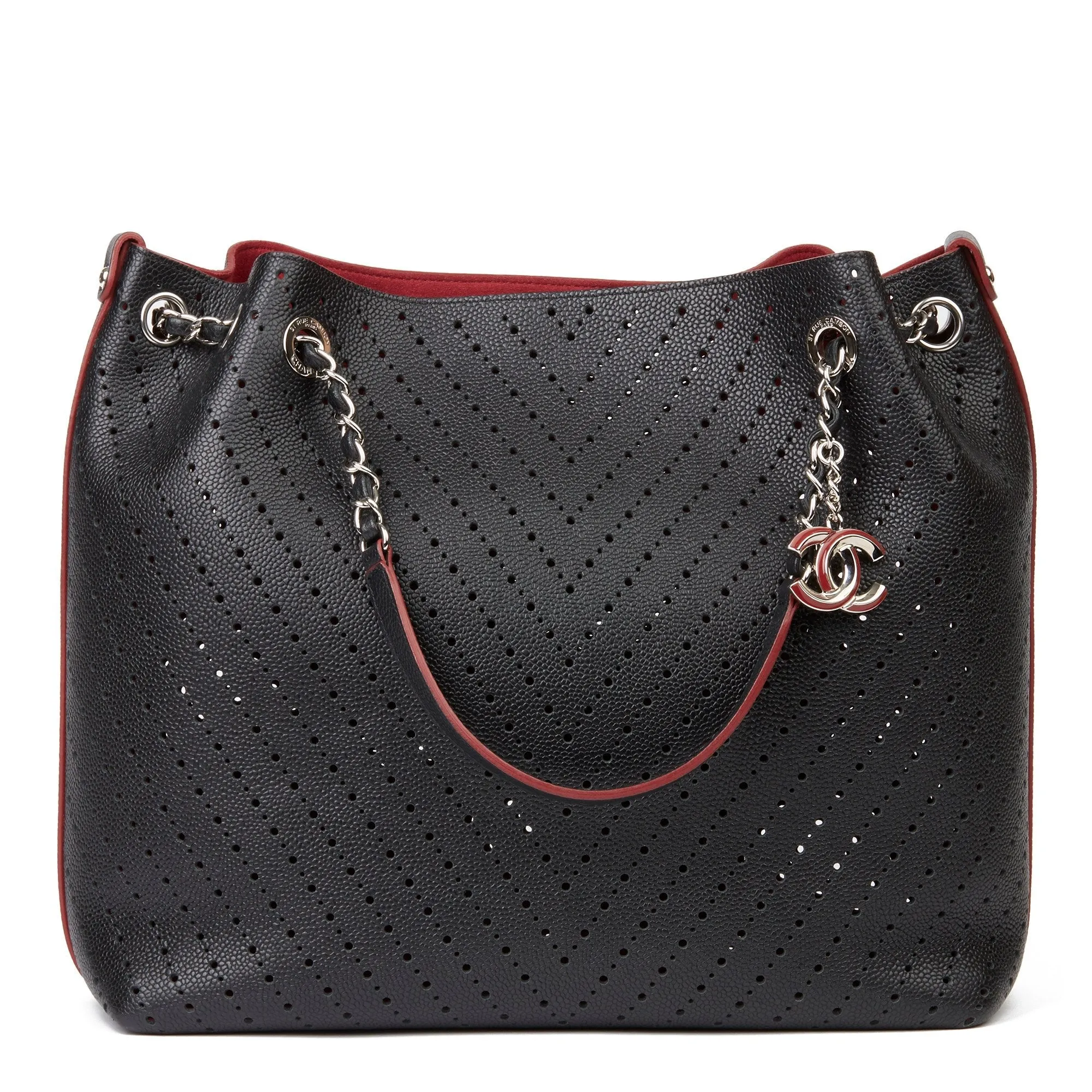 Chanel Perforated Grained Calfskin Accordion Shopping Tote With Pouch