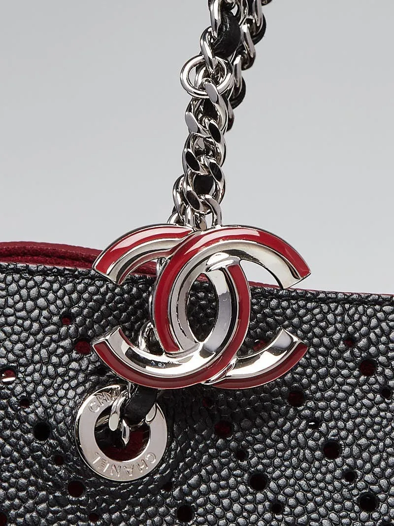 Chanel Perforated Grained Calfskin Accordion Shopping Tote With Pouch