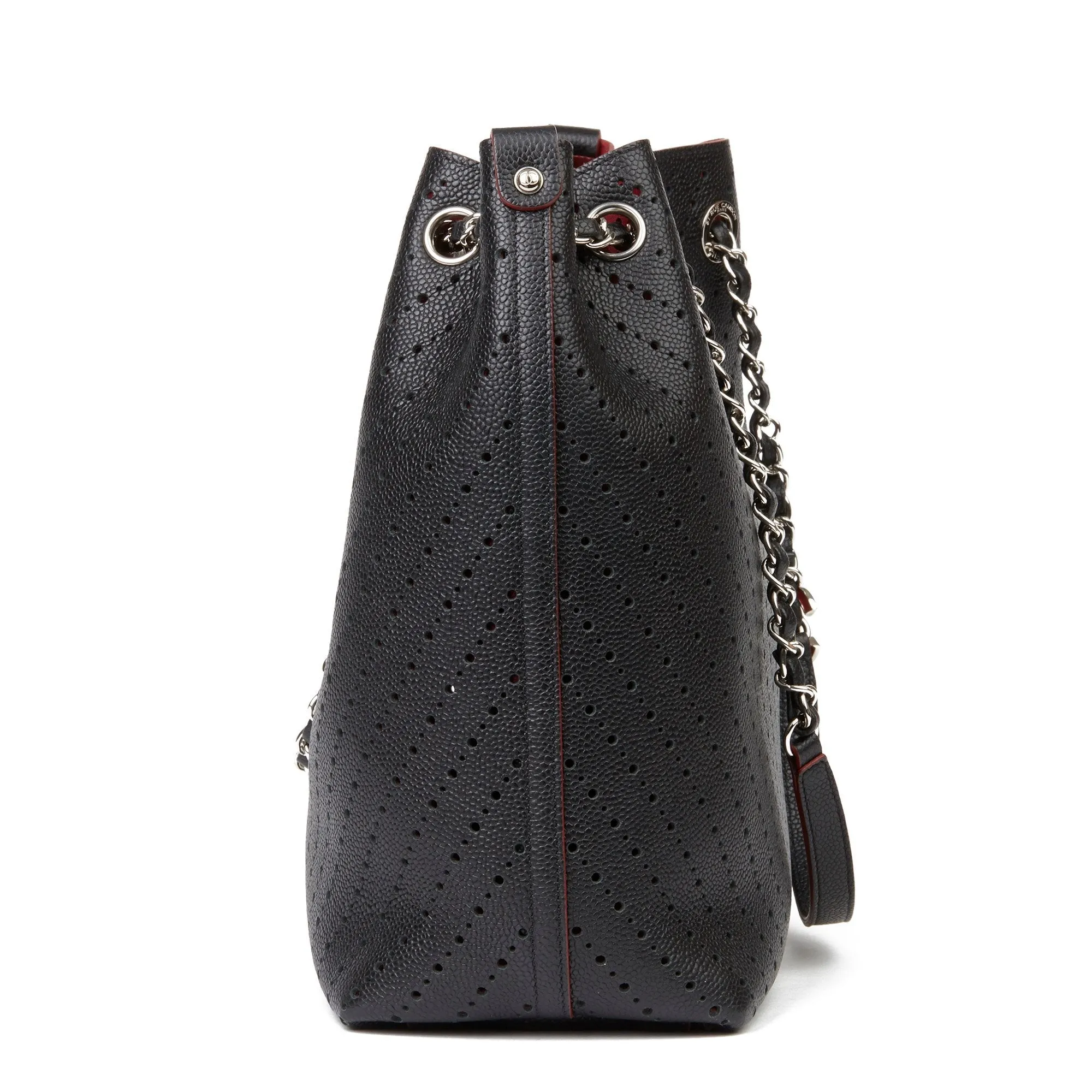 Chanel Perforated Grained Calfskin Accordion Shopping Tote With Pouch