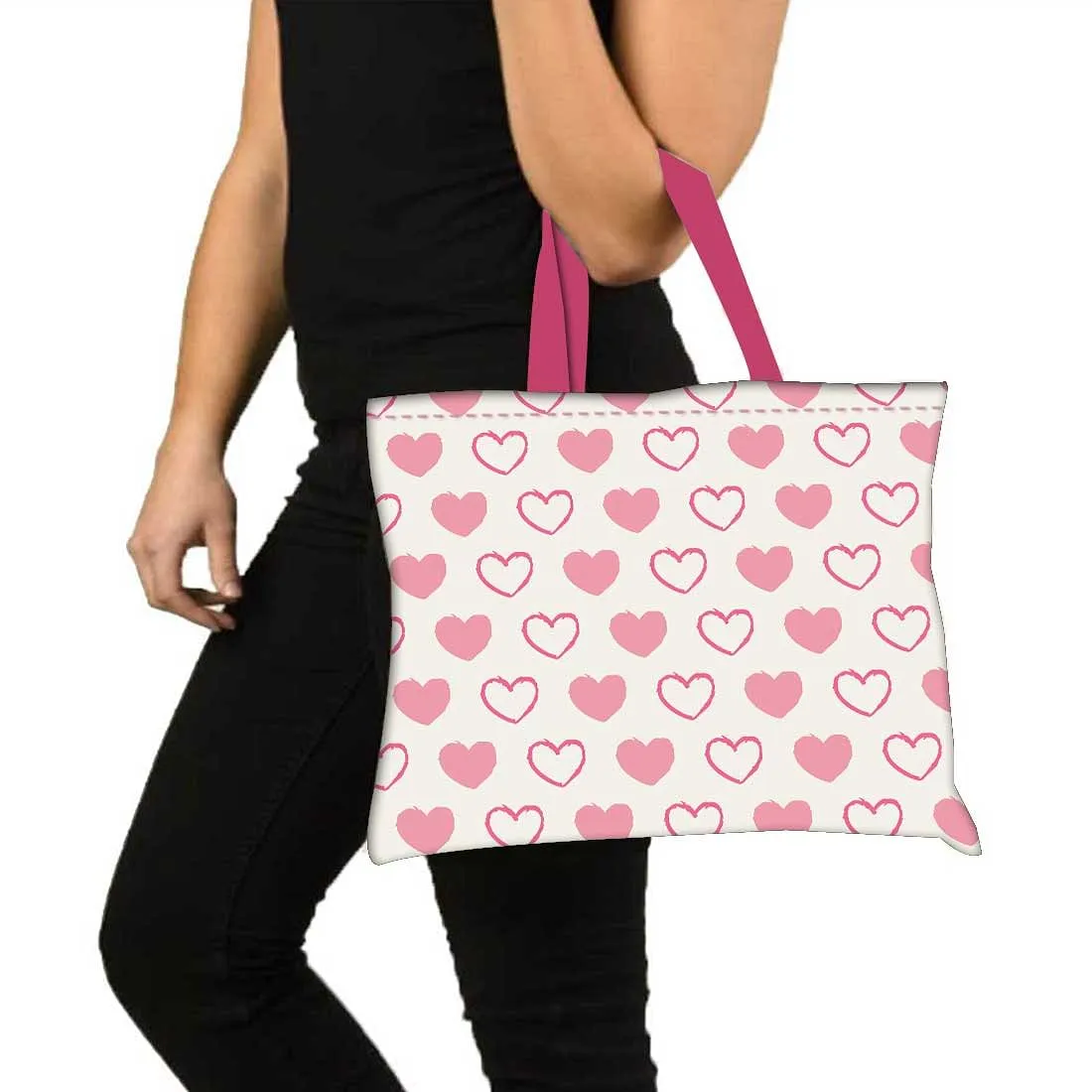 Designer Tote Bag With Zip Beach Gym Travel Bags -  Soft Pink Hearts