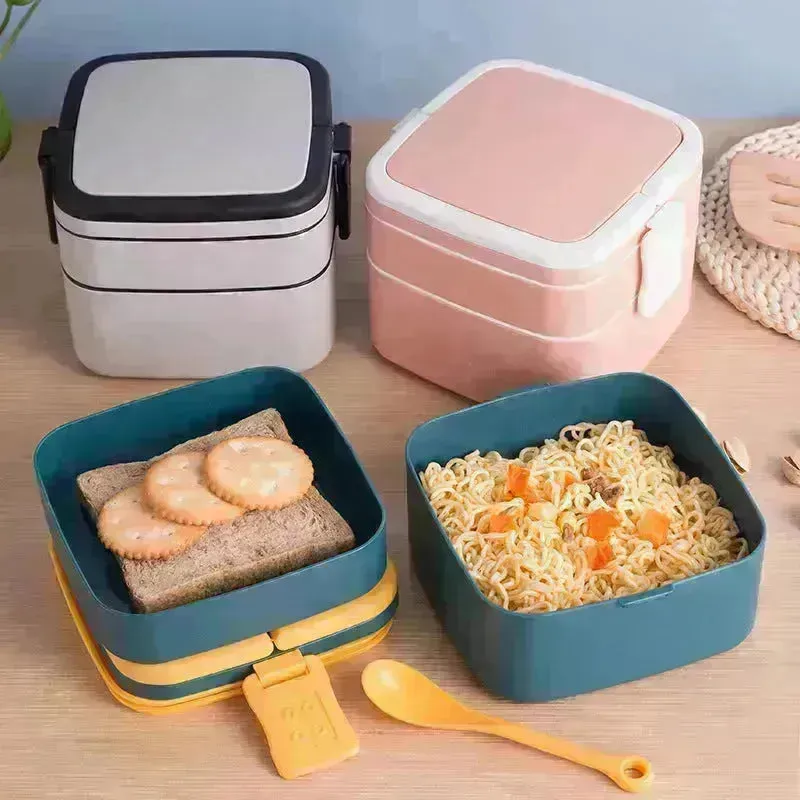 Double-layer portable Bento Thermal Insulated  lunch box with lid.