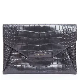 GIVENCHY Antigona black embossed leather silver logo envelope clutch