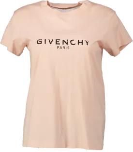 GIvenchy Pink Distressed Logo Cotton Graphic Tee UK XS