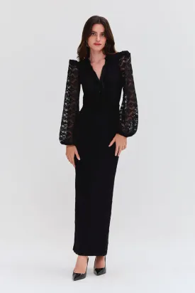 LACE DEEP V MIDI DRESS