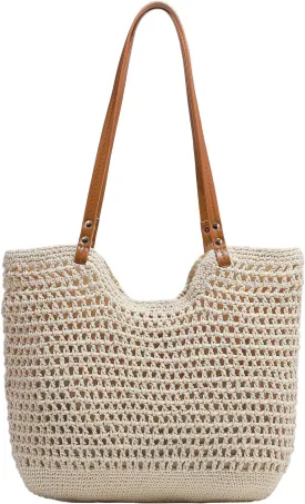 Large Capacity Crochet Knitted Summer Tote, Woven Beach Shoulder Bag, Bohemian Hollow Purses for Shopping Vacation