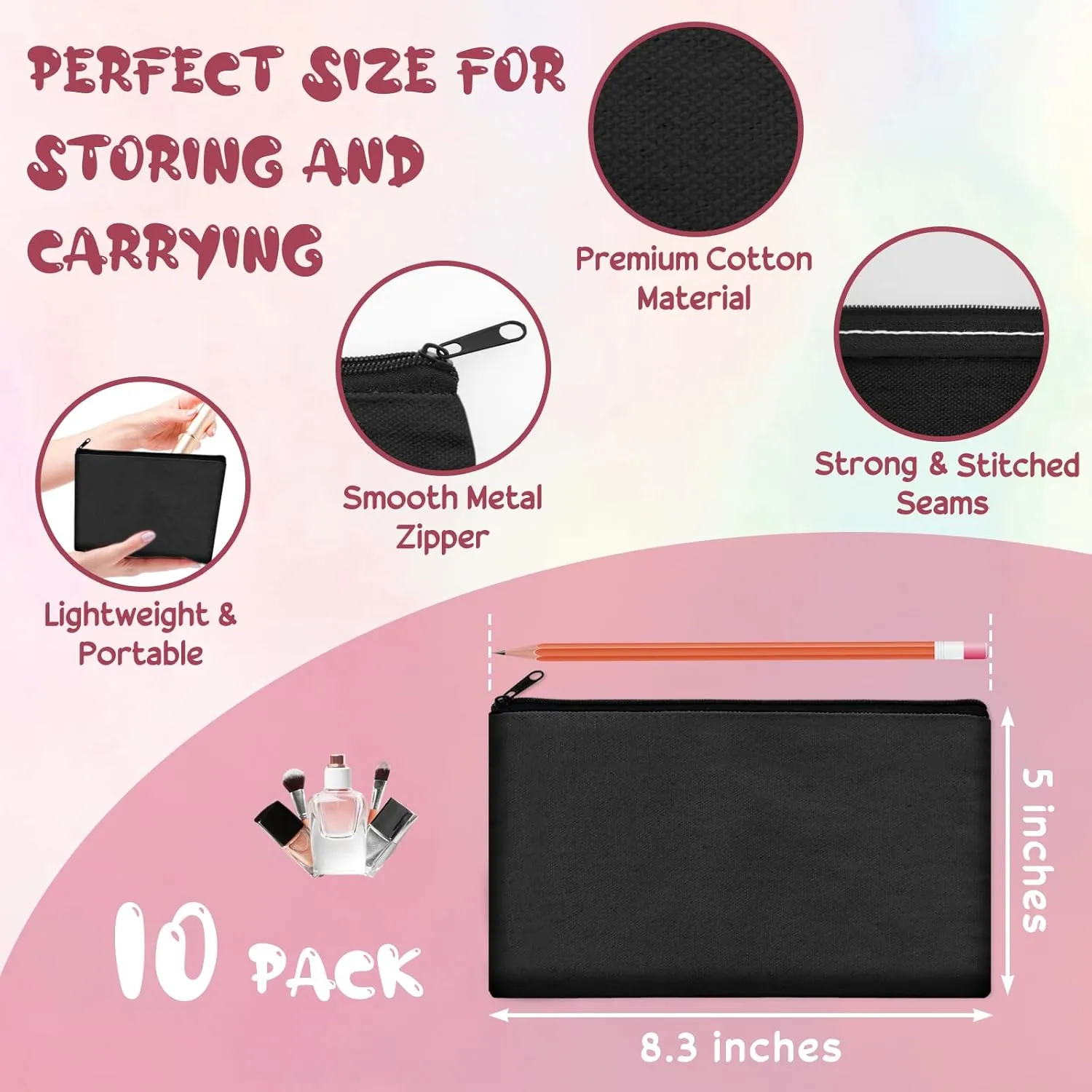 Legigo Blank DIY Craft Canvas Pencil Case - Makeup Pouch, Multi-Purpose Travel Toiletry Zipper Bag, Bulk Cosmetic Bags 8.3 5 Inch