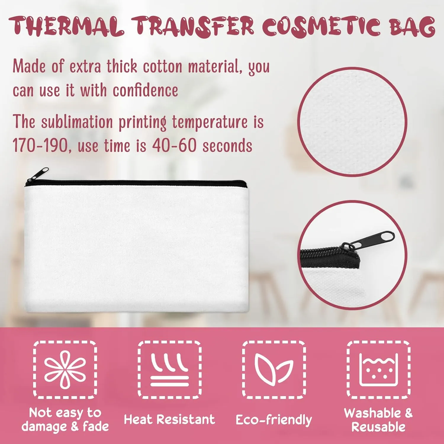 Legigo Blank DIY Craft Canvas Pencil Case - Makeup Pouch, Multi-Purpose Travel Toiletry Zipper Bag, Bulk Cosmetic Bags 8.3 5 Inch