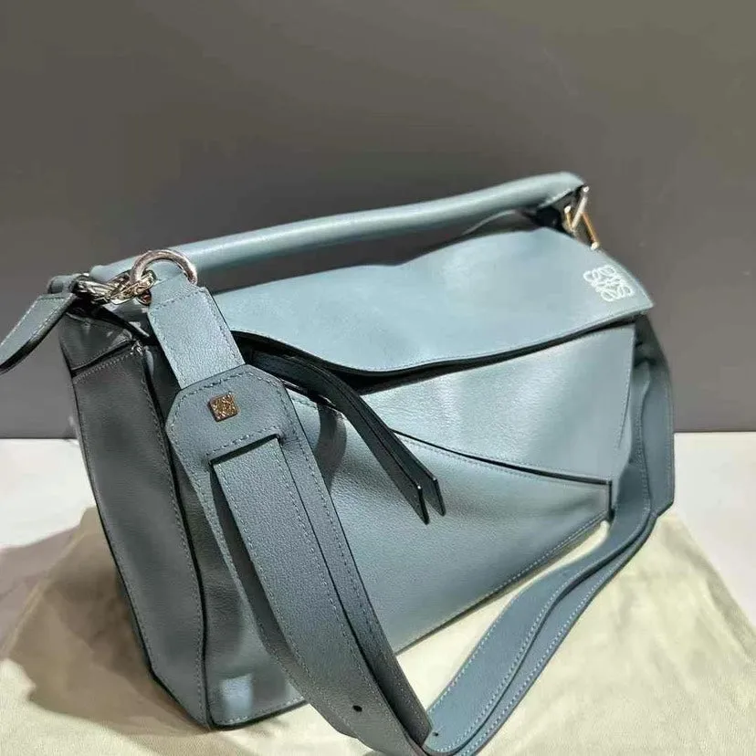 Loewe Puzzle Medium Blue Leather Shoulder Bag