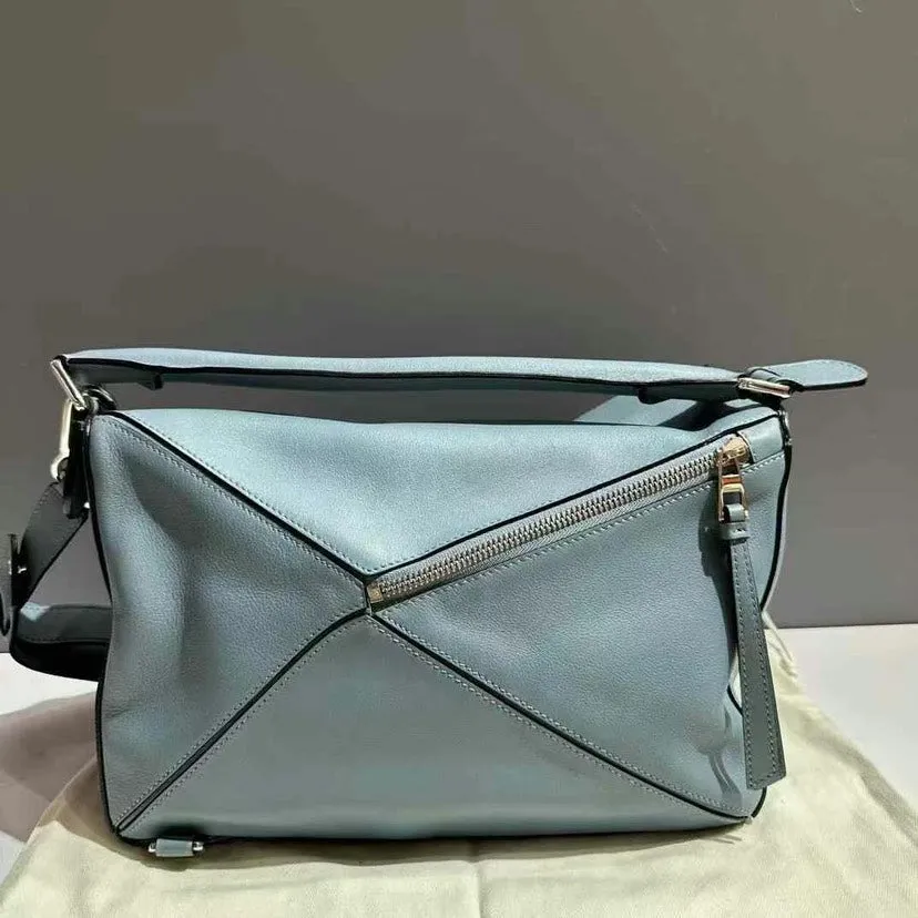 Loewe Puzzle Medium Blue Leather Shoulder Bag