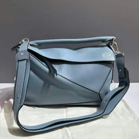 Loewe Puzzle Medium Blue Leather Shoulder Bag