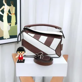 Loewe Puzzle Small Brown White Leather Shoulder Bag