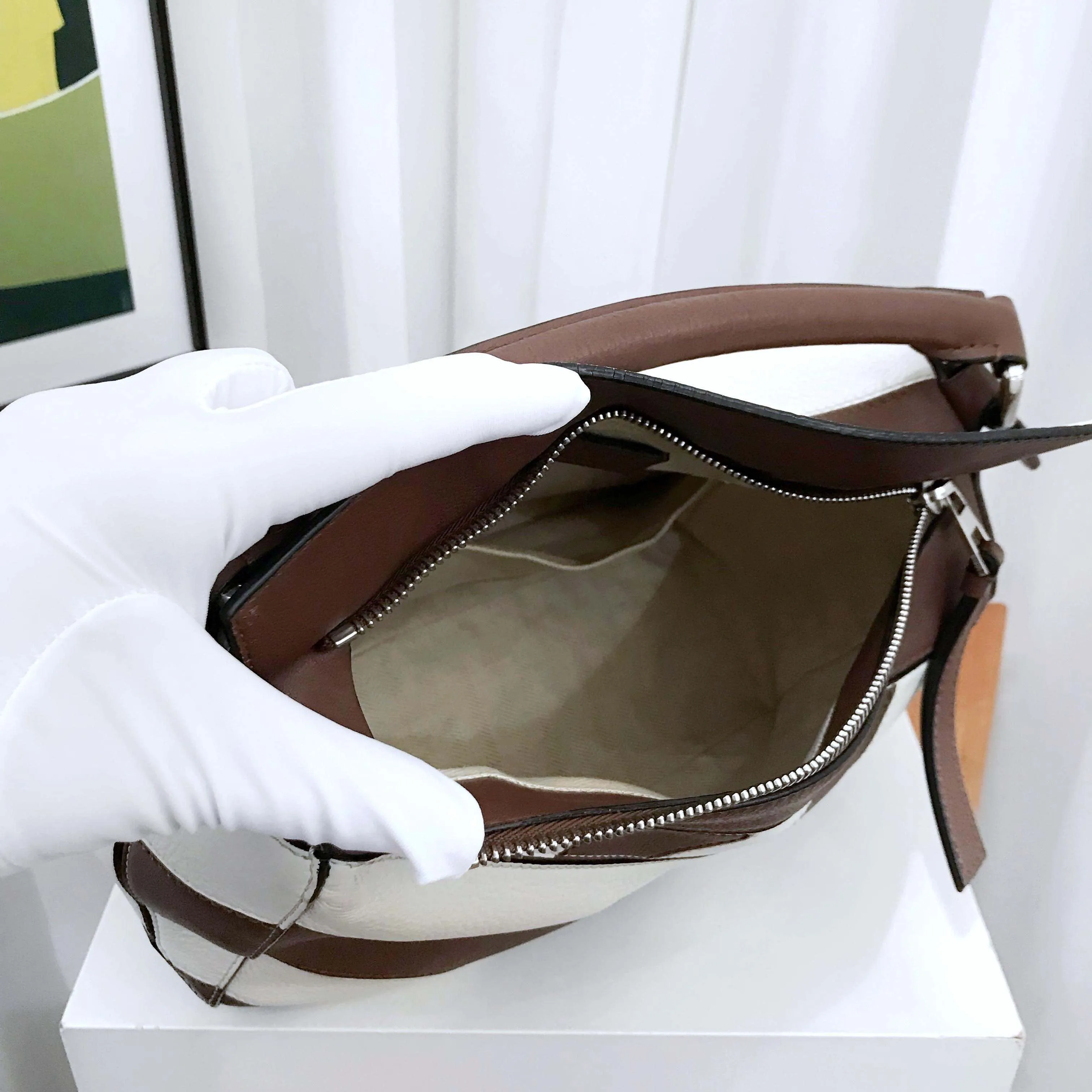 Loewe Puzzle Small Brown White Leather Shoulder Bag