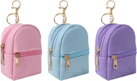 LYDZTION 3Pcs Mini Backpack Cute Cosmetic Bag for Women,PU Leather Makeup Bag Key Pocket Lipstick Bag Card Holder Data Cable Organizer Zipper Pouch,Pink Blue Purple