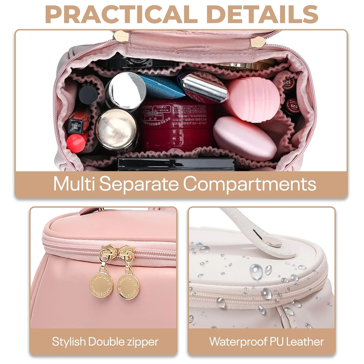 Makeup Bag, Portable Cosmetic Bag, Large Capacity for Girls & Women (White, BG)