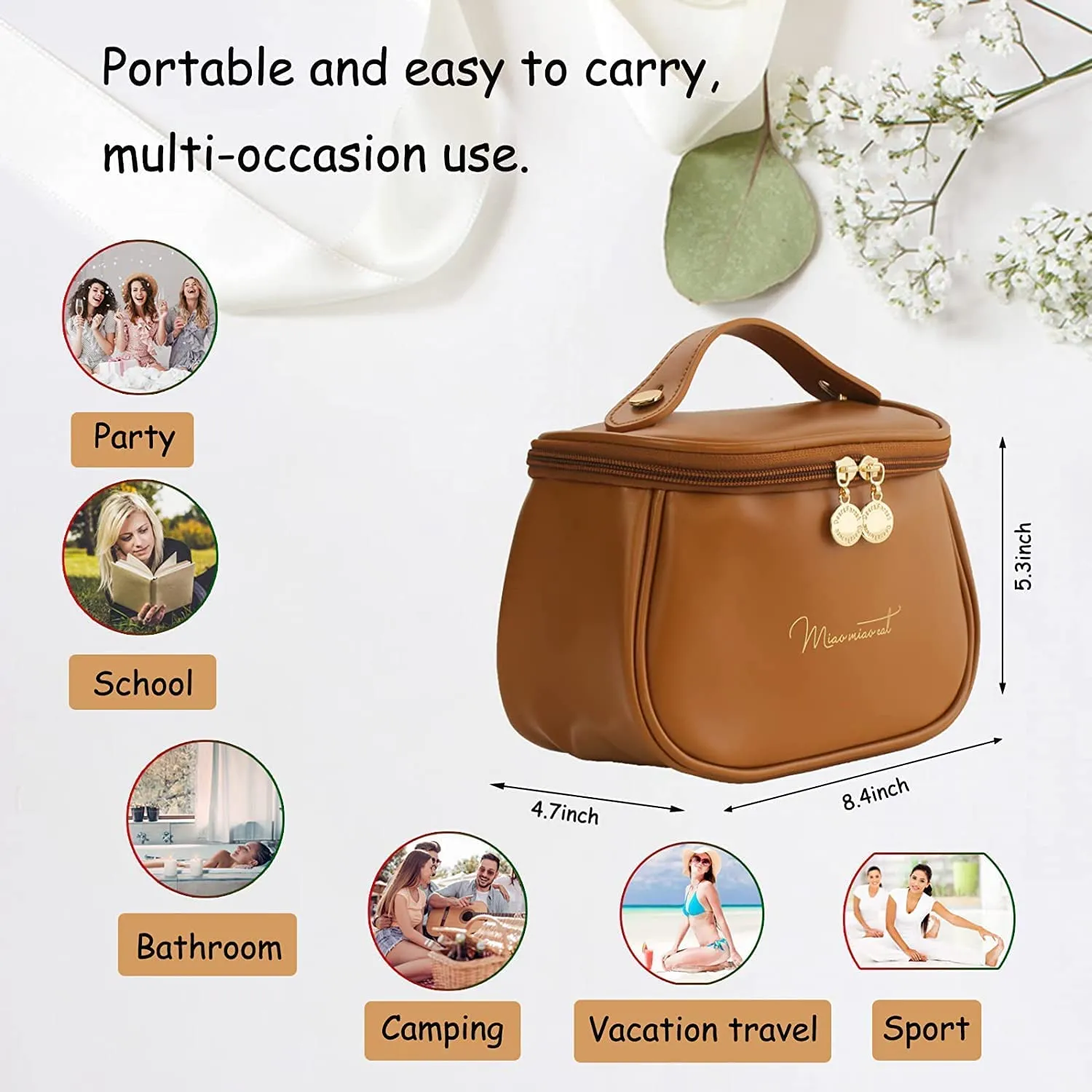 Makeup Bag, Portable Cosmetic Bag, Large Capacity for Girls & Women (White, BG)