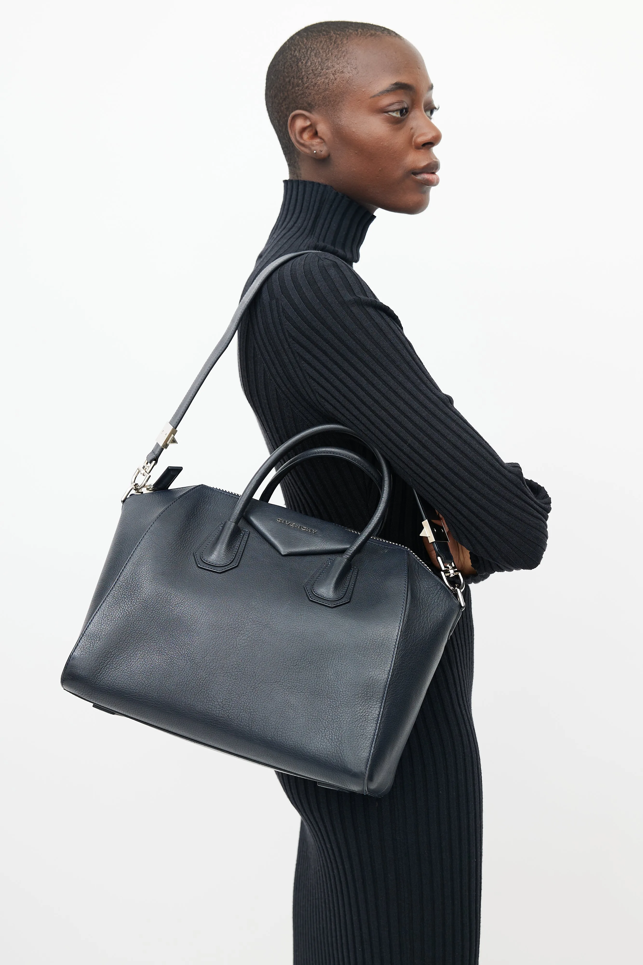 Navy Antigona Leather Bag