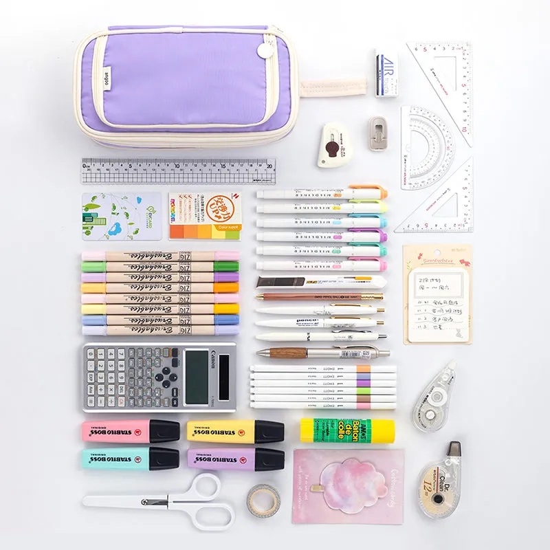 Pastel Zippered Large Foldable Side Open Pencil Case