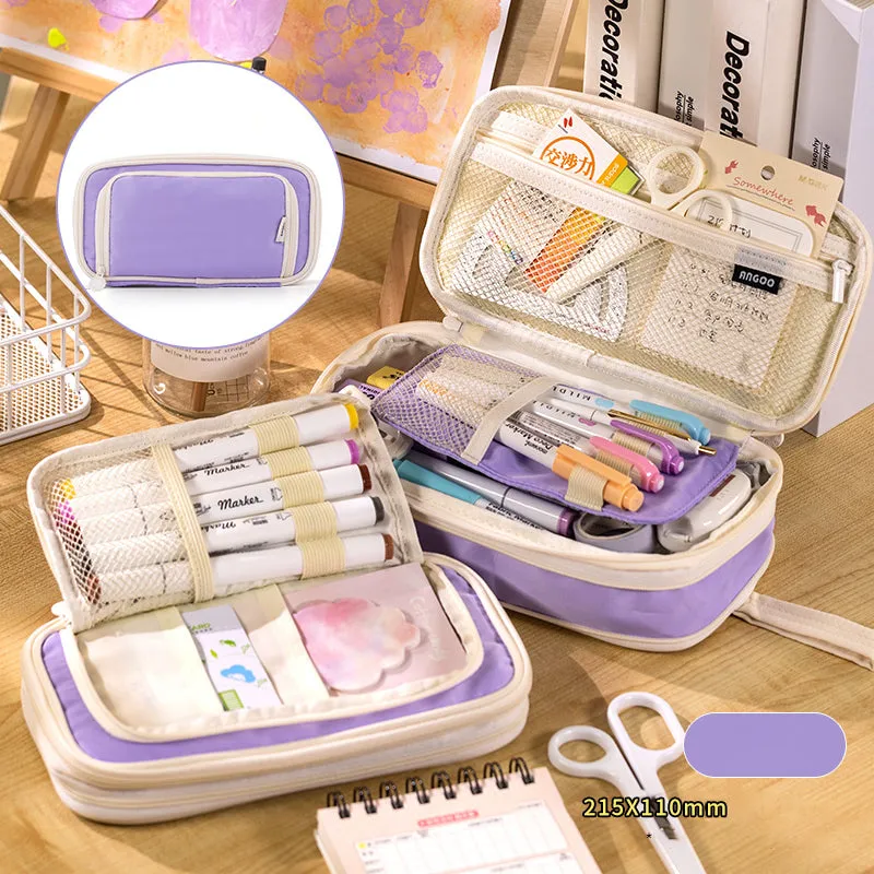 Pastel Zippered Large Foldable Side Open Pencil Case