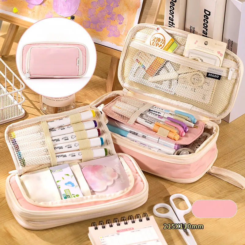 Pastel Zippered Large Foldable Side Open Pencil Case
