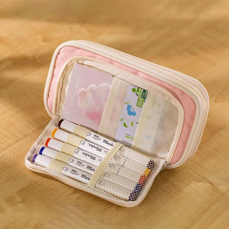Pastel Zippered Large Foldable Side Open Pencil Case
