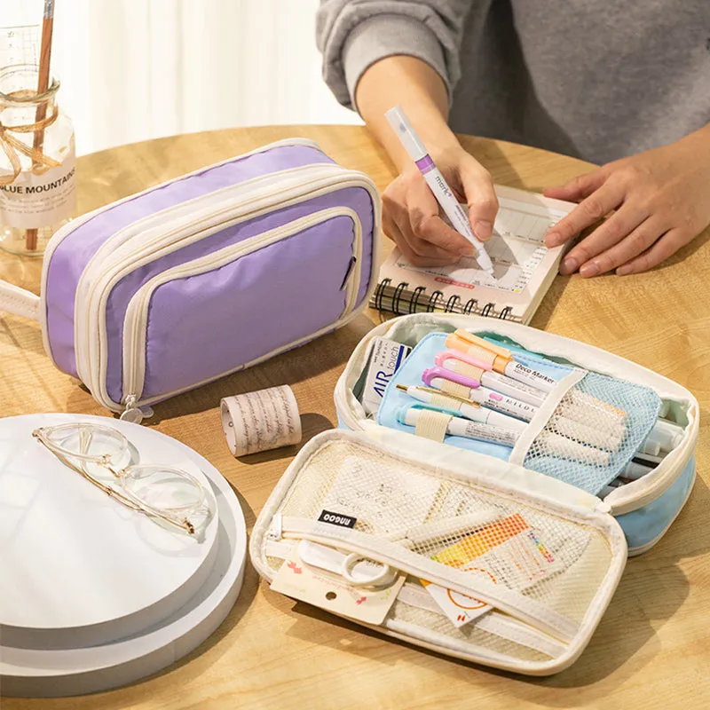 Pastel Zippered Large Foldable Side Open Pencil Case