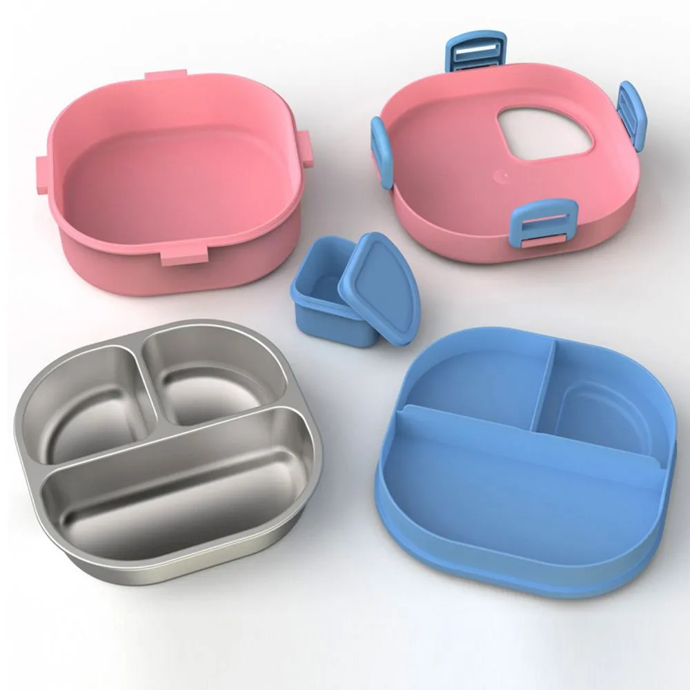 Pink Space Slice 2pcs, Stainless Steel Soup Box and Lunch Box with Bag for Kids