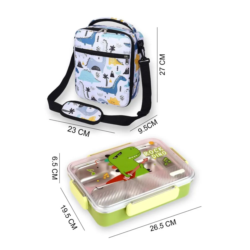 Rock Dino Stainless Steel Lunch Box with matching Lunch Bag