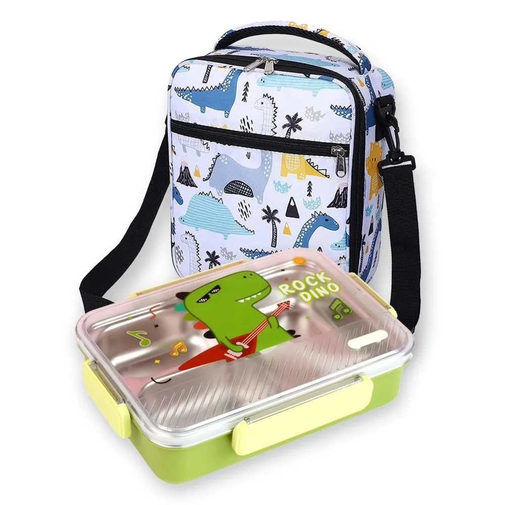 Rock Dino Stainless Steel Lunch Box with matching Lunch Bag