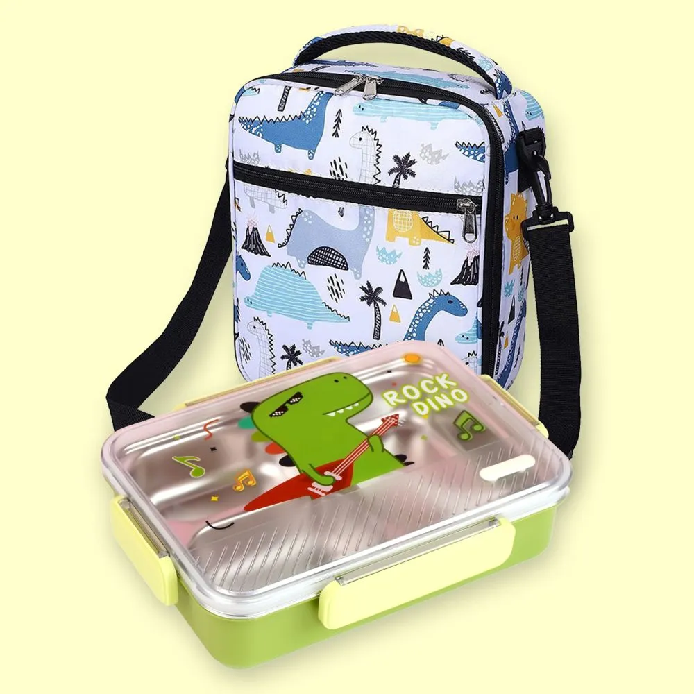 Rock Dino Stainless Steel Lunch Box with matching Lunch Bag